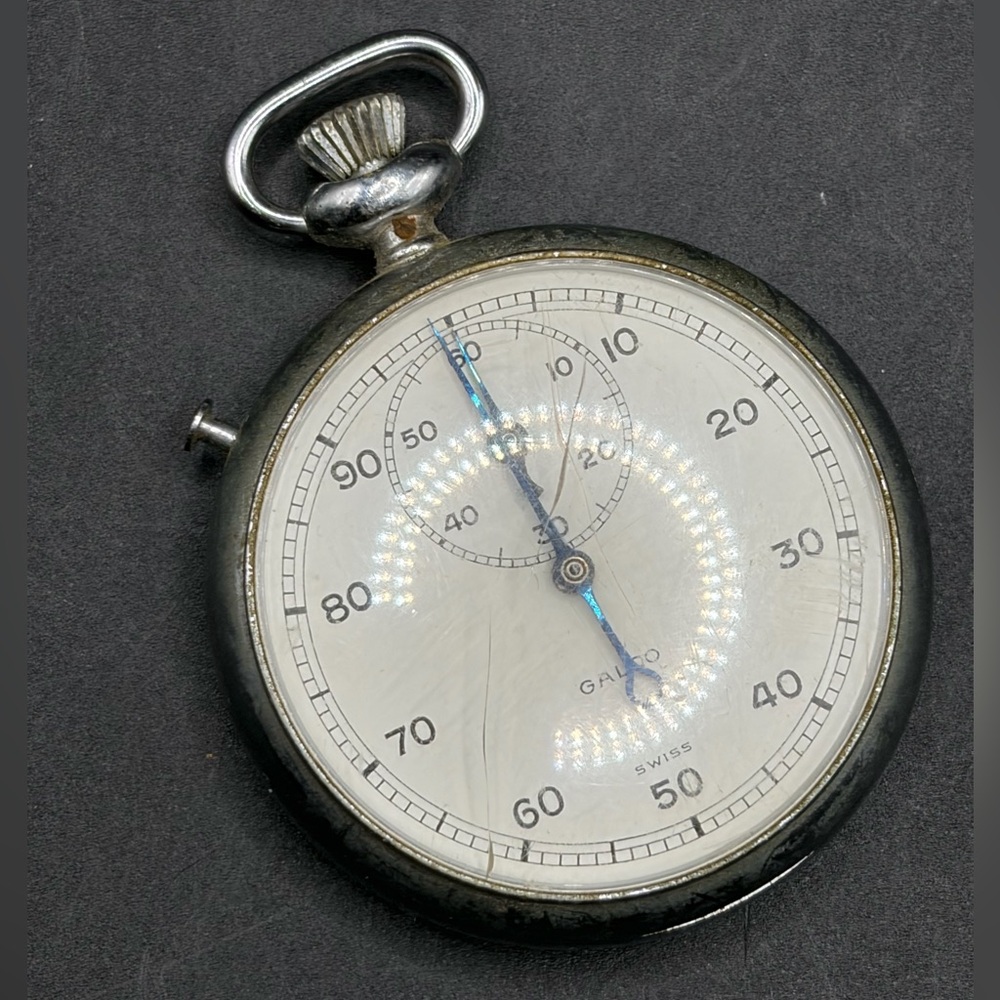 Vintage Galco Swiss Silver Tone Metal Stopwatch Timer Timepiece Collectible